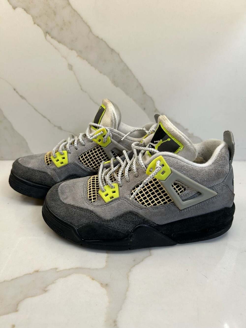Nike Air Jordan 4 Retro SE 'Neon 95' Cool Grey Volt Sneakers (Size: 4y)